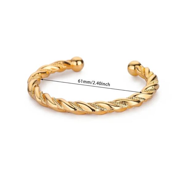 3/$35 Silver Tone Twisted Cable Cuff Bracelet Open Bangle Rope Ball End Boho - Picture 4 of 5